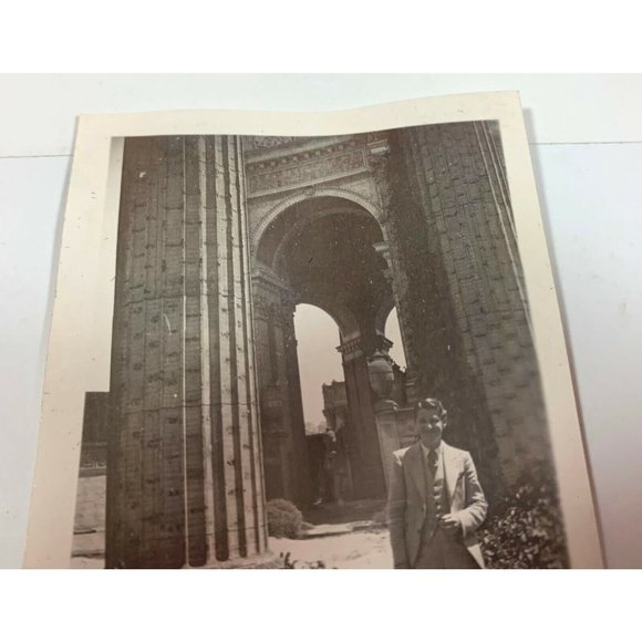 Found Photo Sharp Dressed Man Standing at Cathedral Museum 1930s Vintage - Picture 4 of 5